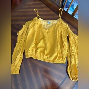 Mustard Yellow Cold-Shoulder Long Sleeve Women's Top